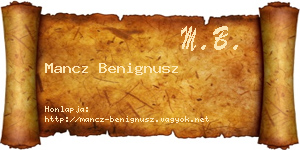 Mancz Benignusz névjegykártya